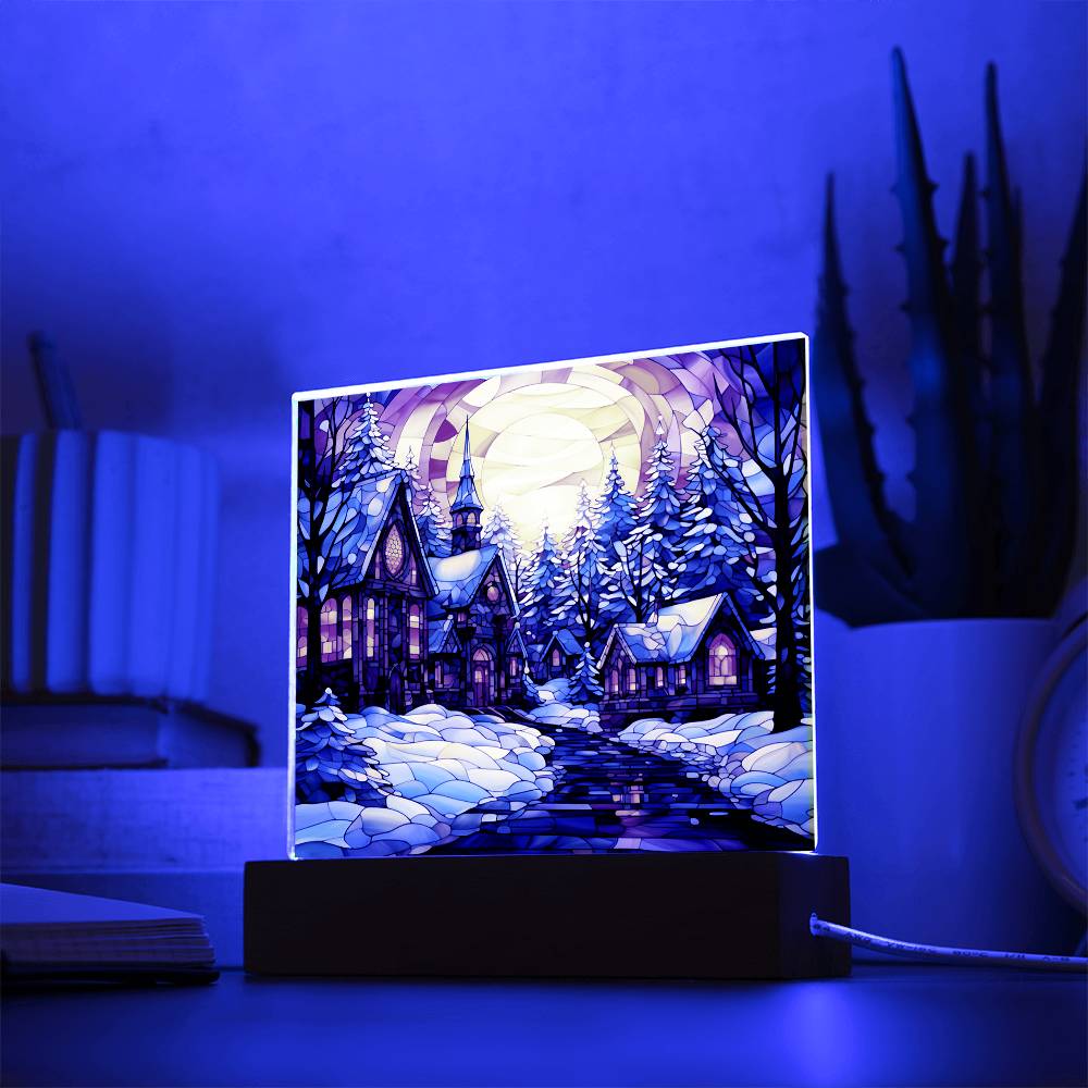 Stained Glass Christmas Ver2 | Night Light Square Acrylic Plaque