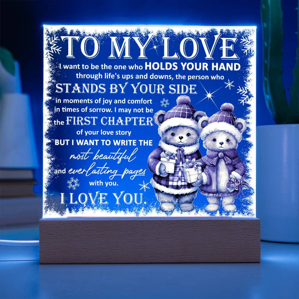 My Love - Holds Your Hand - Night Light Square Acrylic Plaque