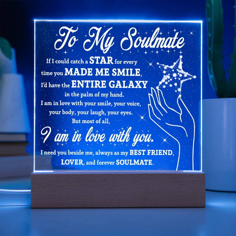 To My Soulmate - Beside Me - Night Light Square Acrylic Plaque