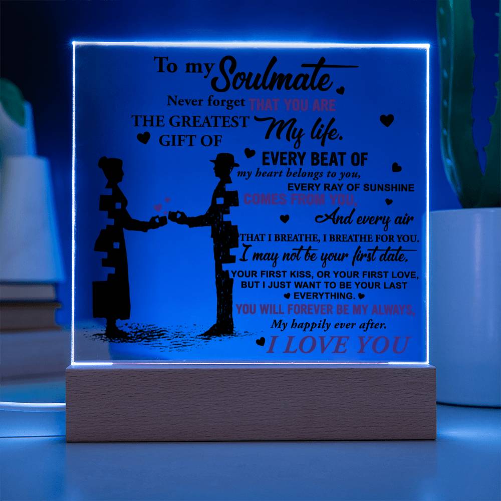 To My Soulmate - Breathe For You - Night Light  Acrylic Square Plaque Gift