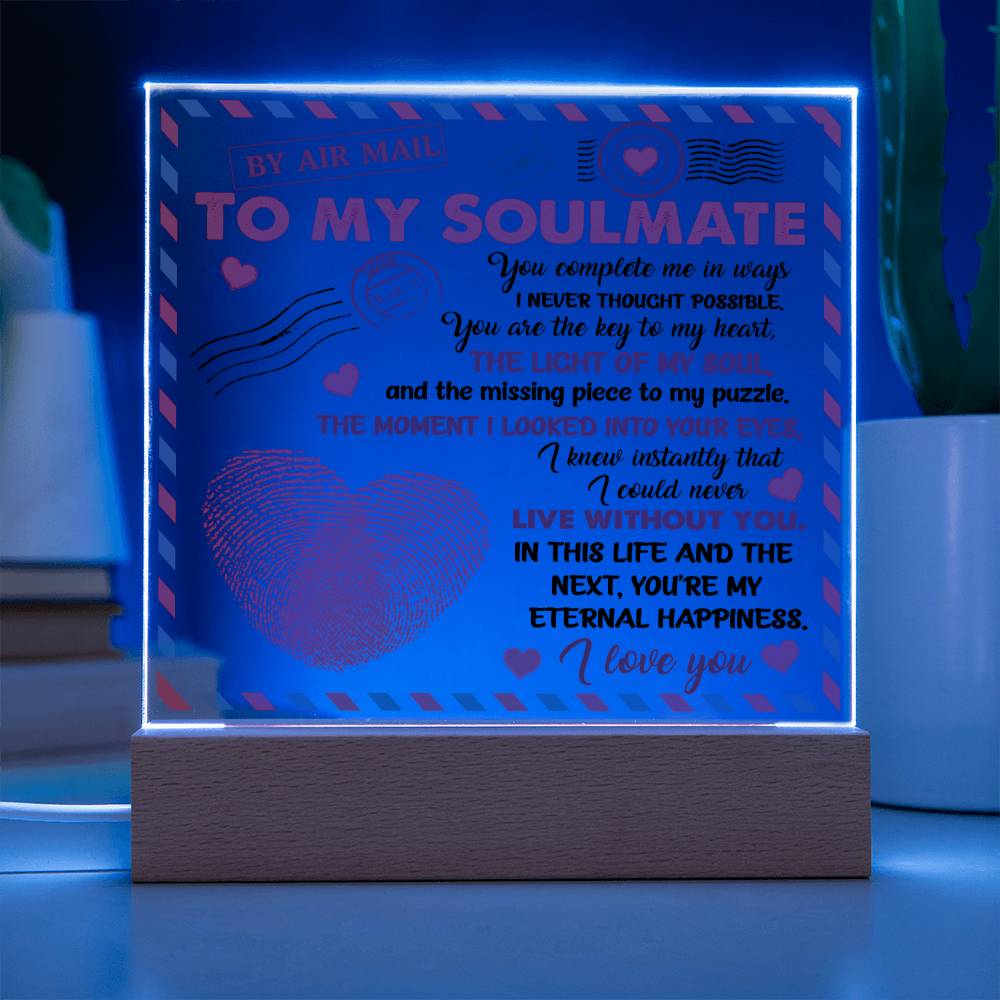 To My  Soulmate - You Complete Me - Night Light  Acrylic Square Plaque Gift