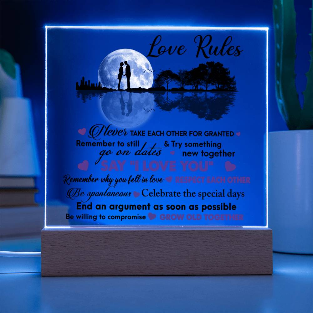 Love Rules  - I Love You - Night Light  Acrylic Square Plaque Gift