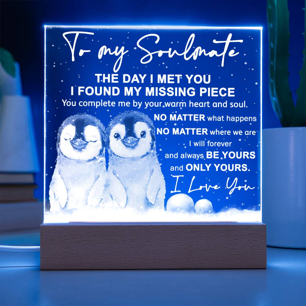 To My Soulmate - Heart And Soul - Night Light Square Acrylic Plaque