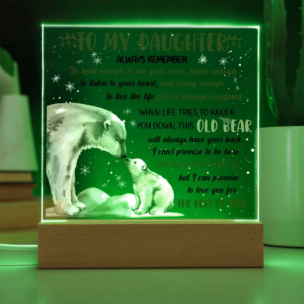 Daughter - Old Bear - Night Light Square Acrylic Plaque