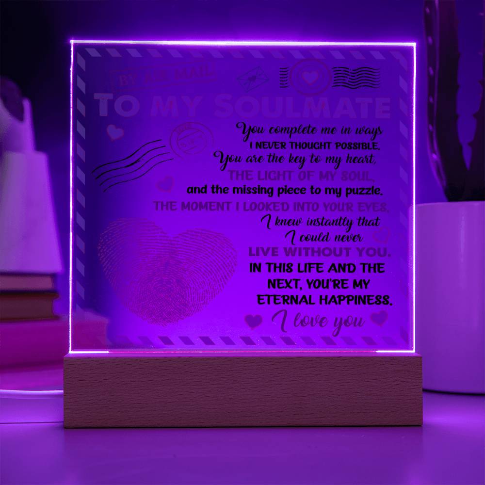 To My  Soulmate - You Complete Me - Night Light  Acrylic Square Plaque Gift