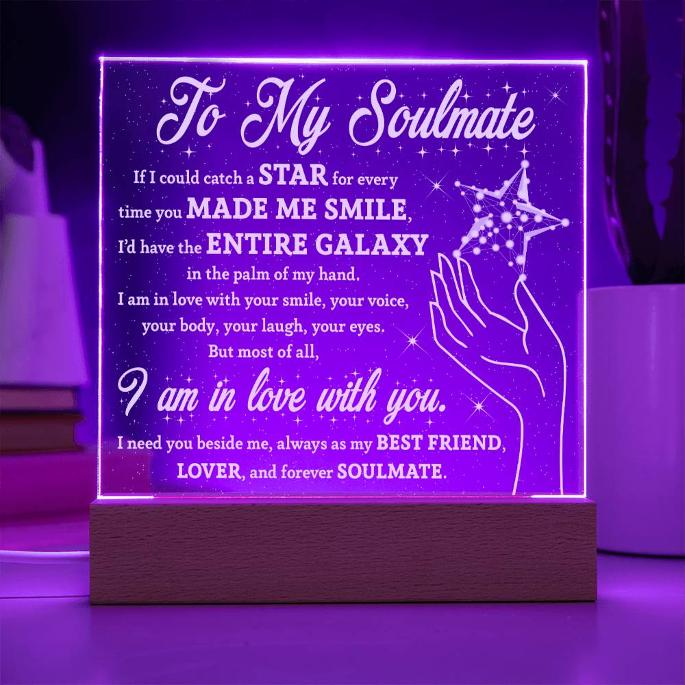 To My Soulmate - Beside Me - Night Light Square Acrylic Plaque