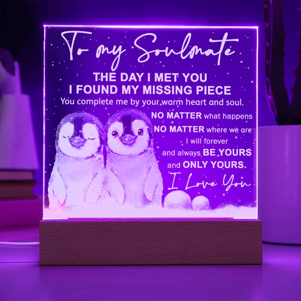 To My Soulmate - Heart And Soul - Night Light Square Acrylic Plaque