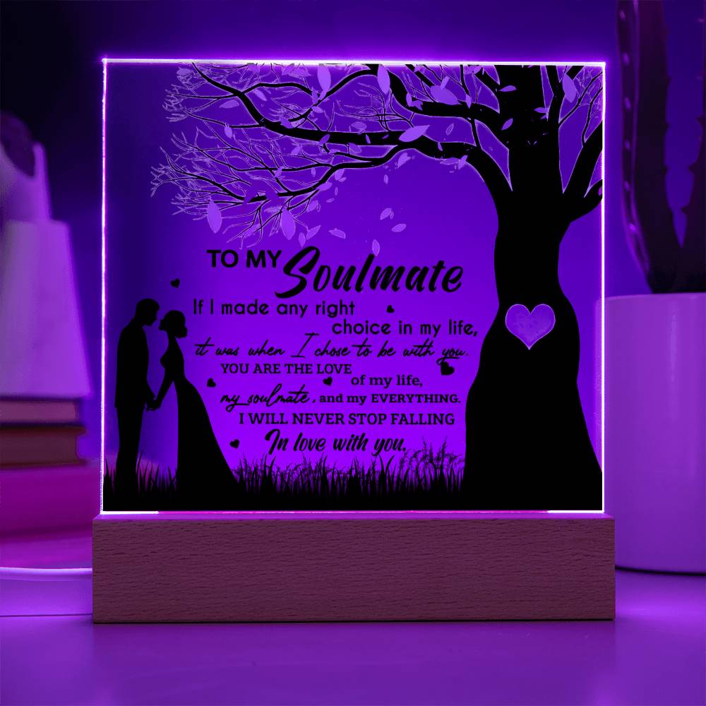 To My Soulmate - Chose To Be - Night Light  Acrylic Square Plaque Gift