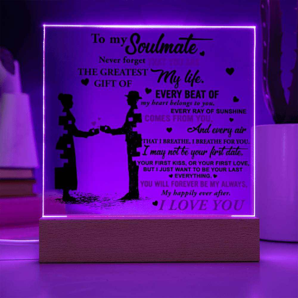 To My Soulmate - Breathe For You - Night Light  Acrylic Square Plaque Gift