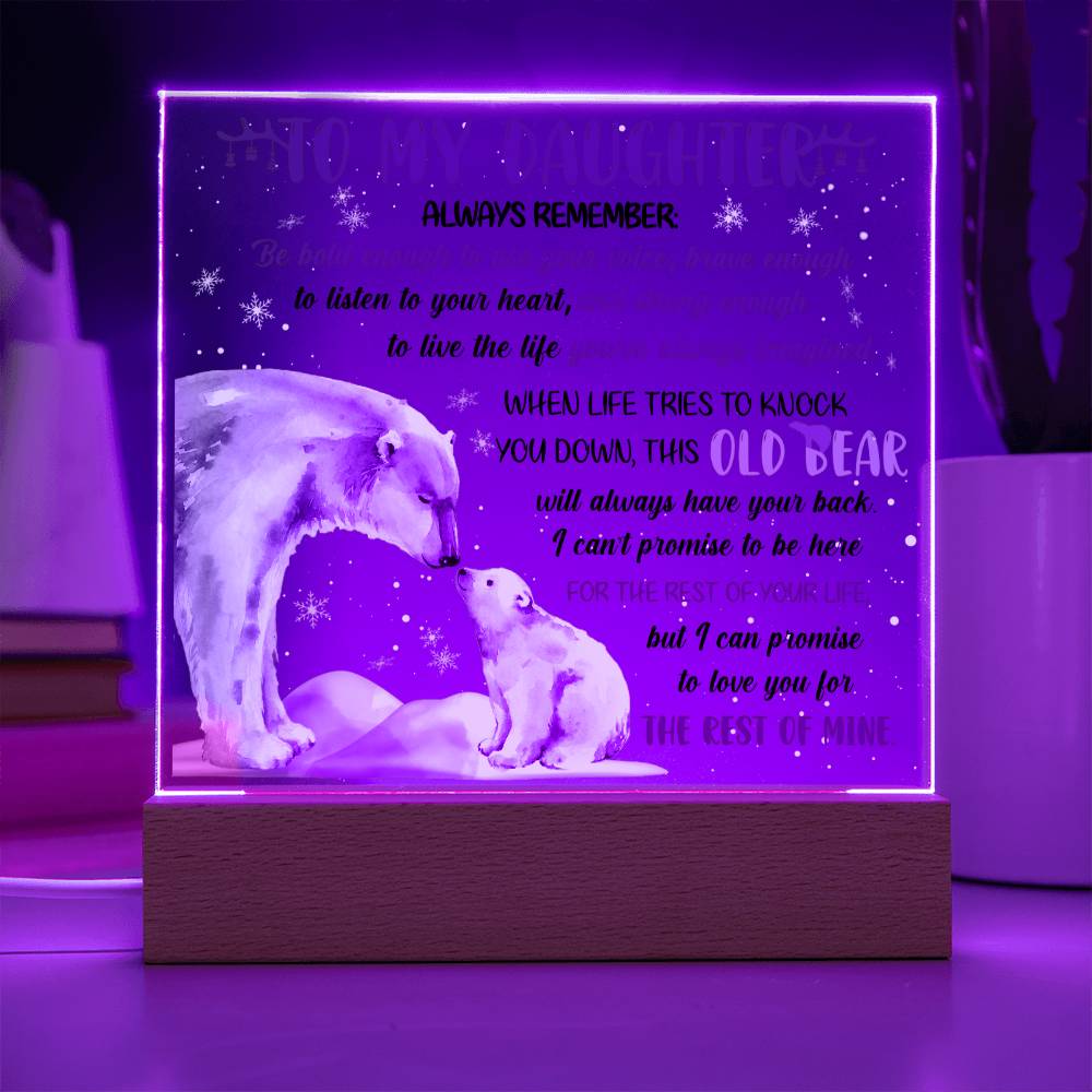 Daughter - Old Bear - Night Light Square Acrylic Plaque