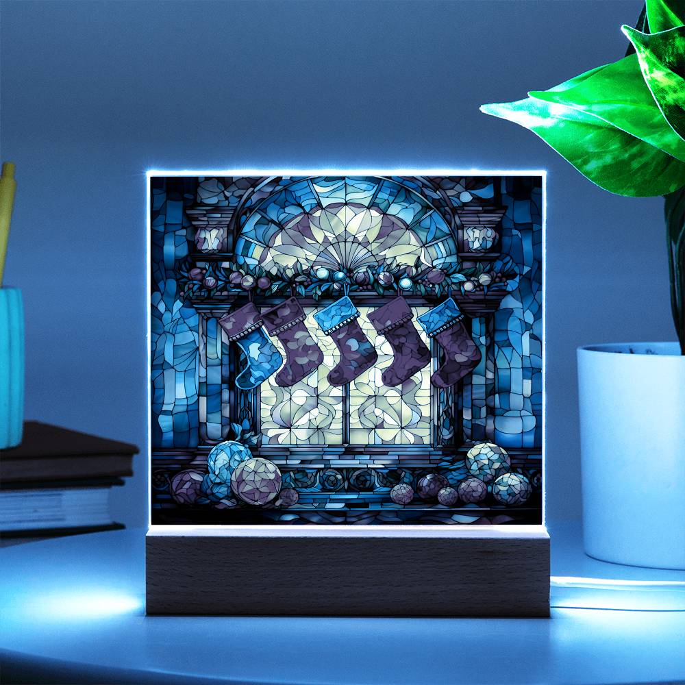 Stained Glass Christmas Ver1 | Night Light Square Acrylic Plaque