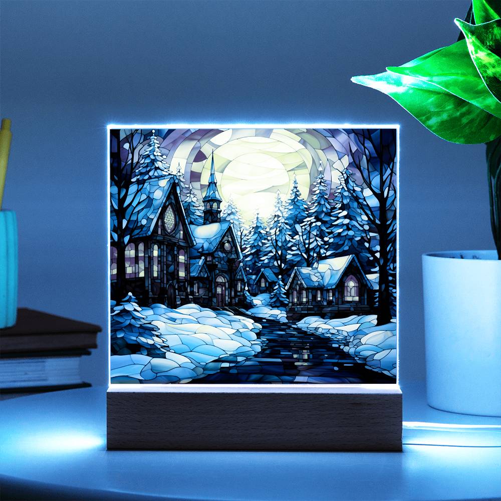 Stained Glass Christmas Ver2 | Night Light Square Acrylic Plaque