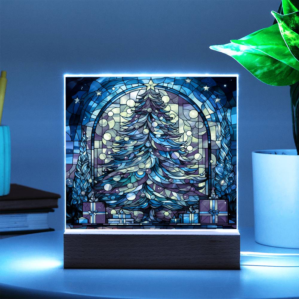 Stained Glass Christmas Ver3 | Night Light Square Acrylic Plaque