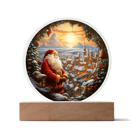 Santa And Town | Night Light Circle Acrylic Plaque