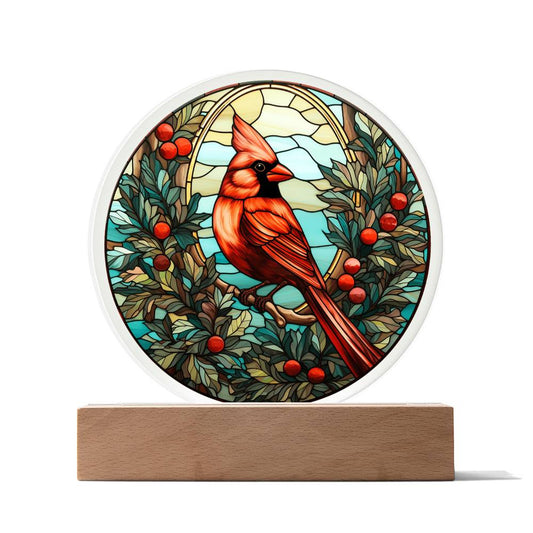 Christmas Cardinal | Night Light Circle Acrylic Plaque