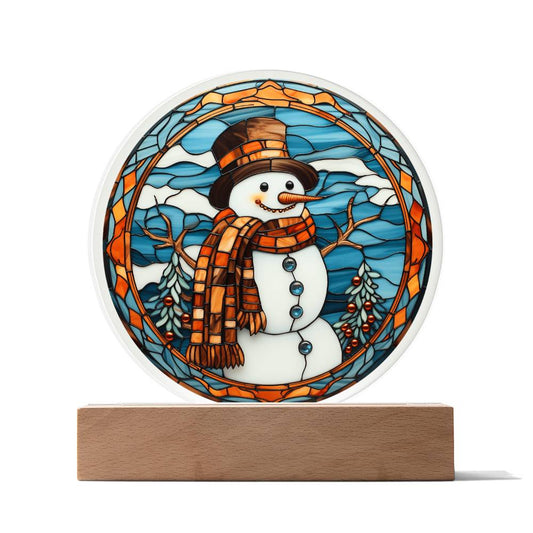 Stained Glass Snowman | Night Light Circle Acrylic Plaque
