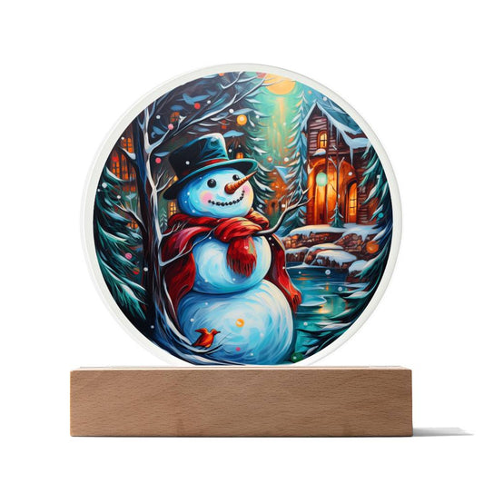 Snowman Is Feeling | Night Light Circle Acrylic Plaque