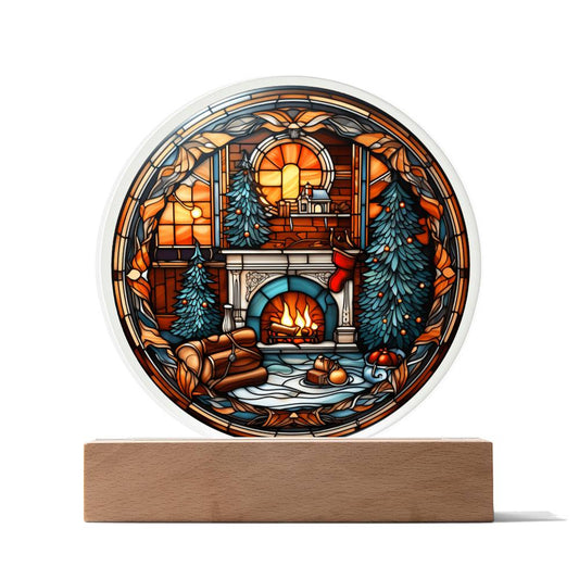 Christmas Fireplace | Night Light Circle Acrylic Plaque