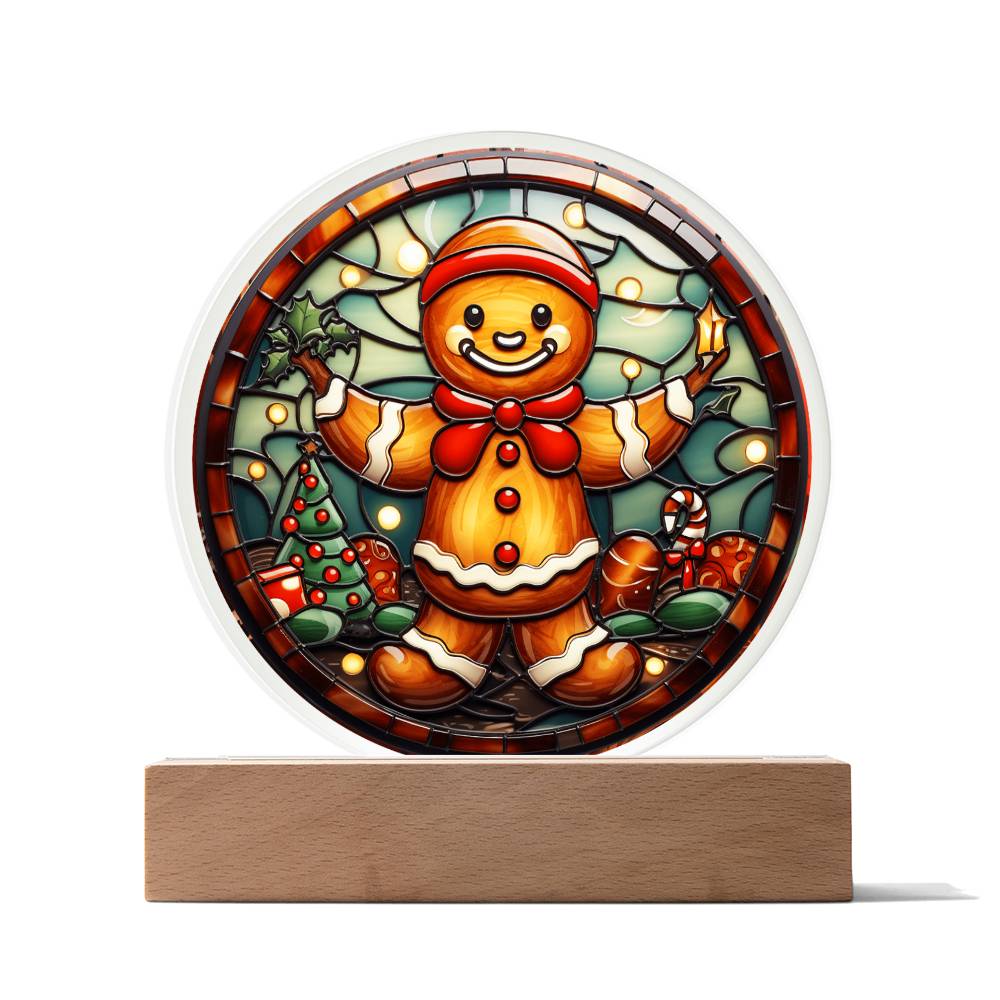 Christmas Gingerbread | Night Light Circle Acrylic Plaque