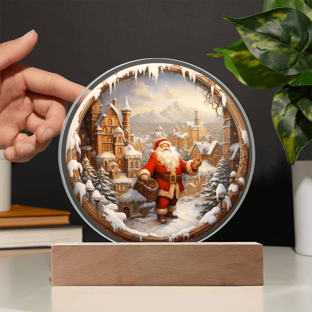 Santa Claus Comes To Town | Night Light Circle Acrylic Plaque