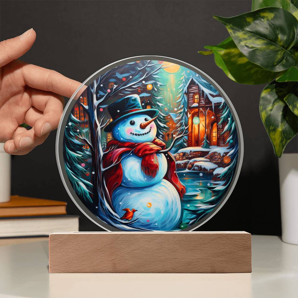 Snowman Is Feeling | Night Light Circle Acrylic Plaque