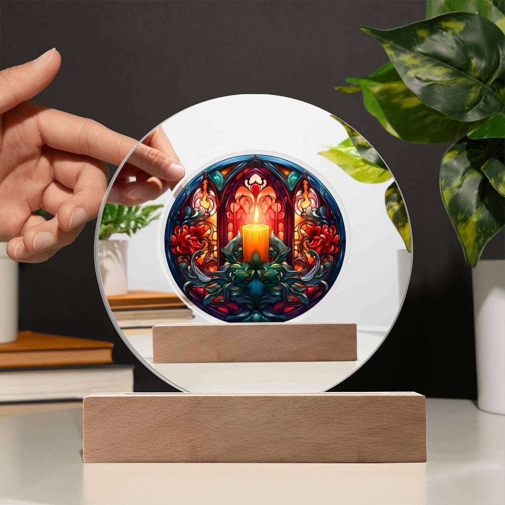 Warm Candle - Night Light Circle Acrylic Plaque - Gift