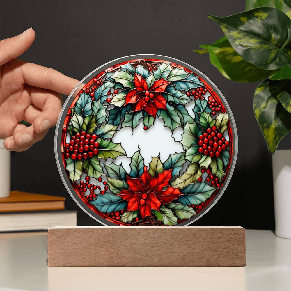 Christmas Wreath | Night Light Circle Acrylic Plaque