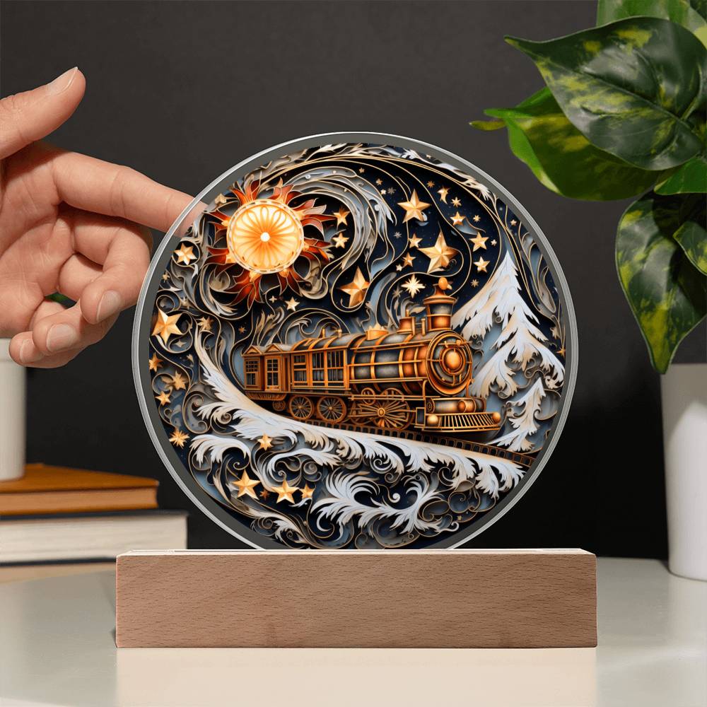 Wonderful Train Christmas | Night Light Circle Acrylic Plaque