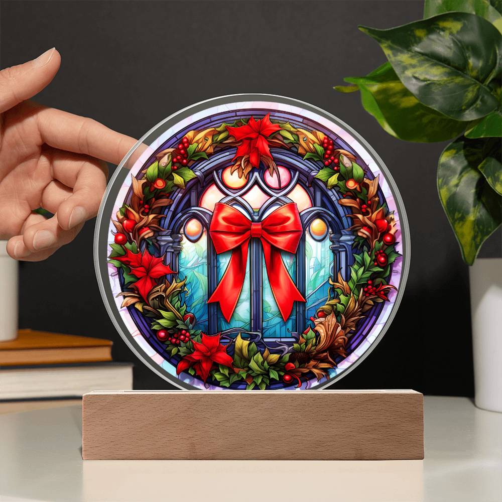 Christmas Wreath - Night Light Circle Acrylic Plaque - Gift