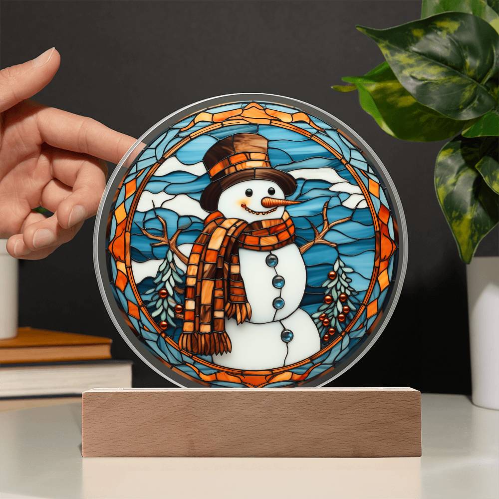 Stained Glass Snowman | Night Light Circle Acrylic Plaque