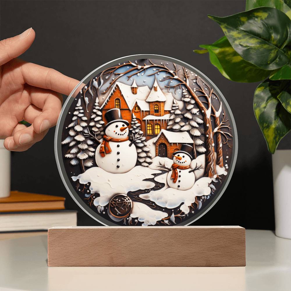 Twin Snowman | Night Light Circle Acrylic Plaque