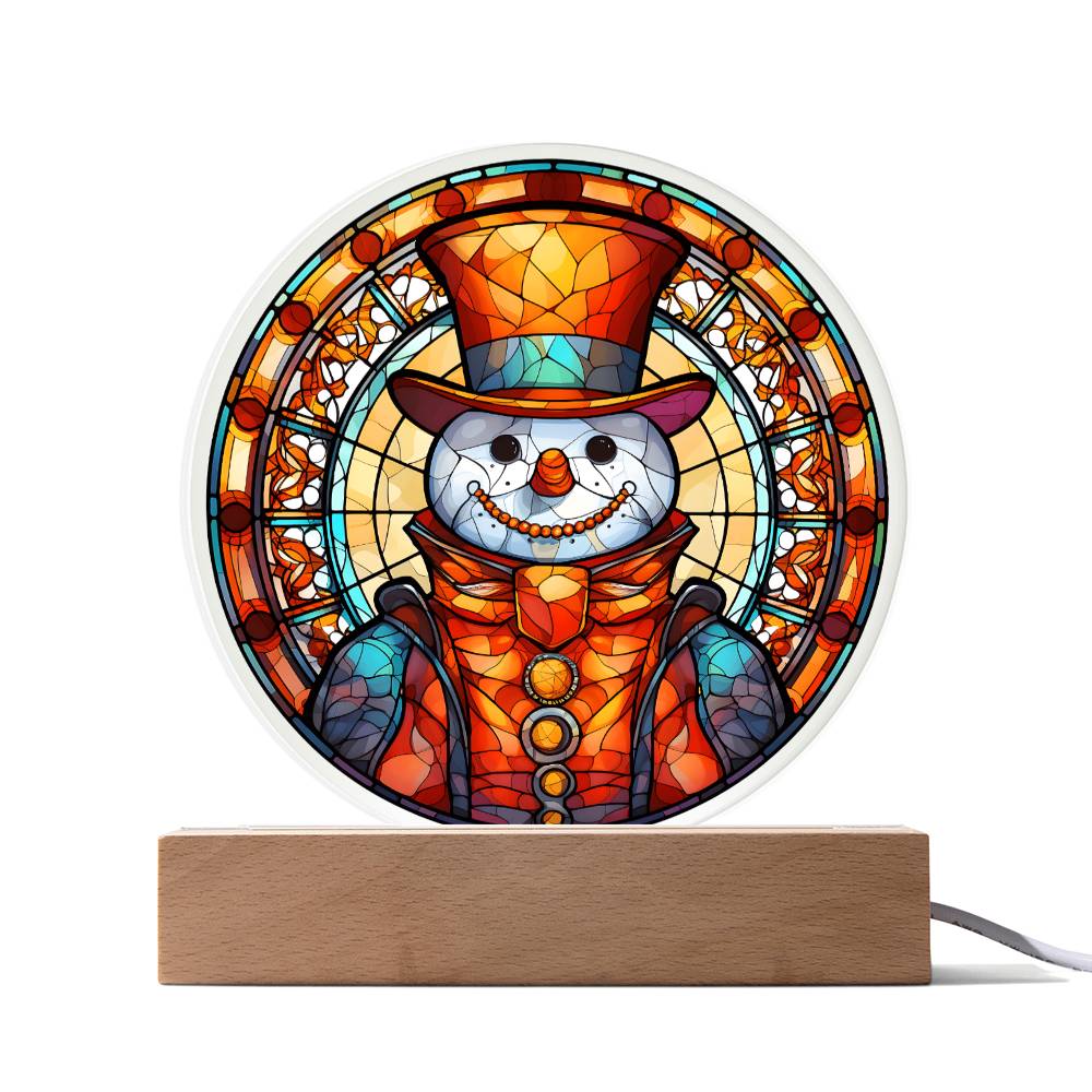 Snowman - Night Light Circle Acrylic Plaque - Gift