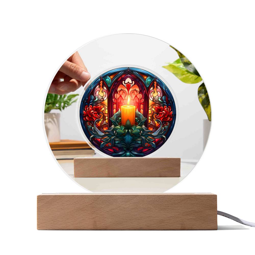 Warm Candle - Night Light Circle Acrylic Plaque - Gift