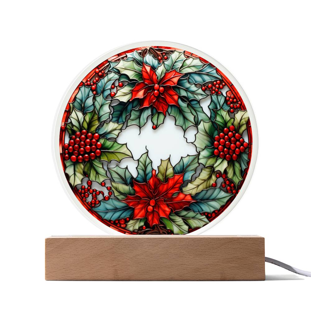 Christmas Wreath | Night Light Circle Acrylic Plaque