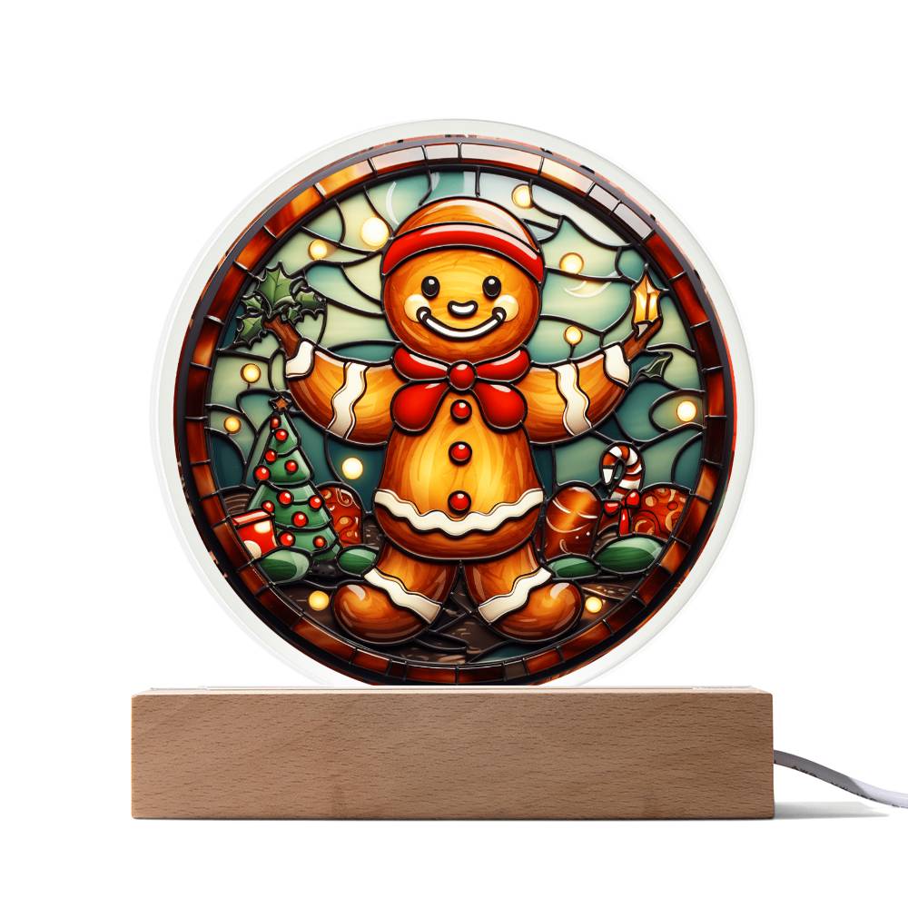 Christmas Gingerbread | Night Light Circle Acrylic Plaque