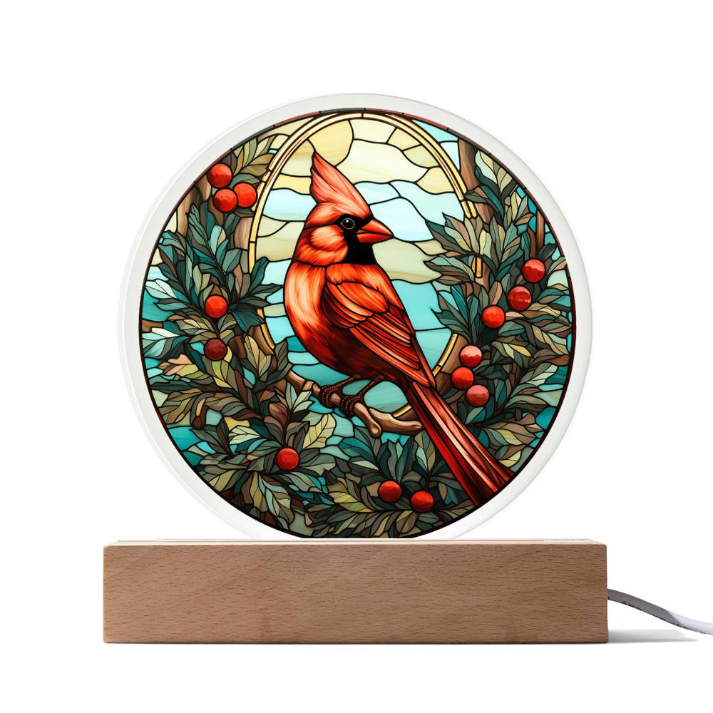 Christmas Cardinal | Night Light Circle Acrylic Plaque