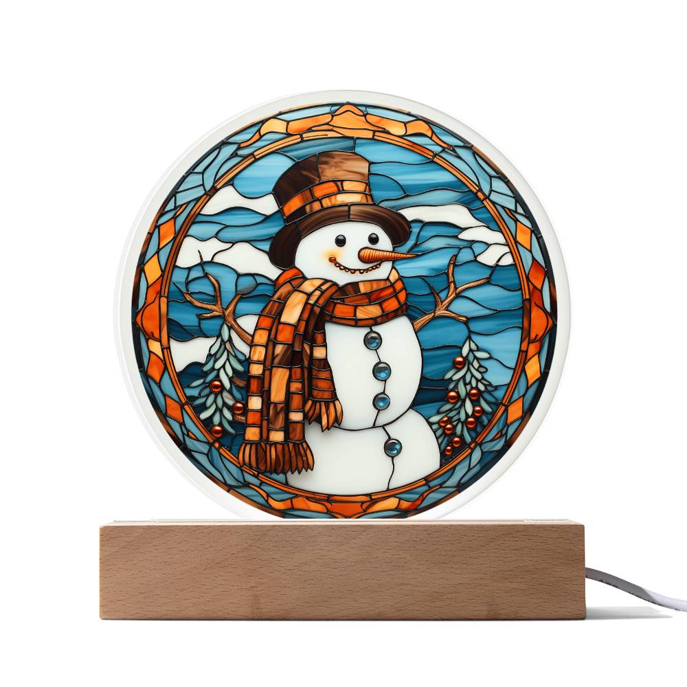 Stained Glass Snowman | Night Light Circle Acrylic Plaque