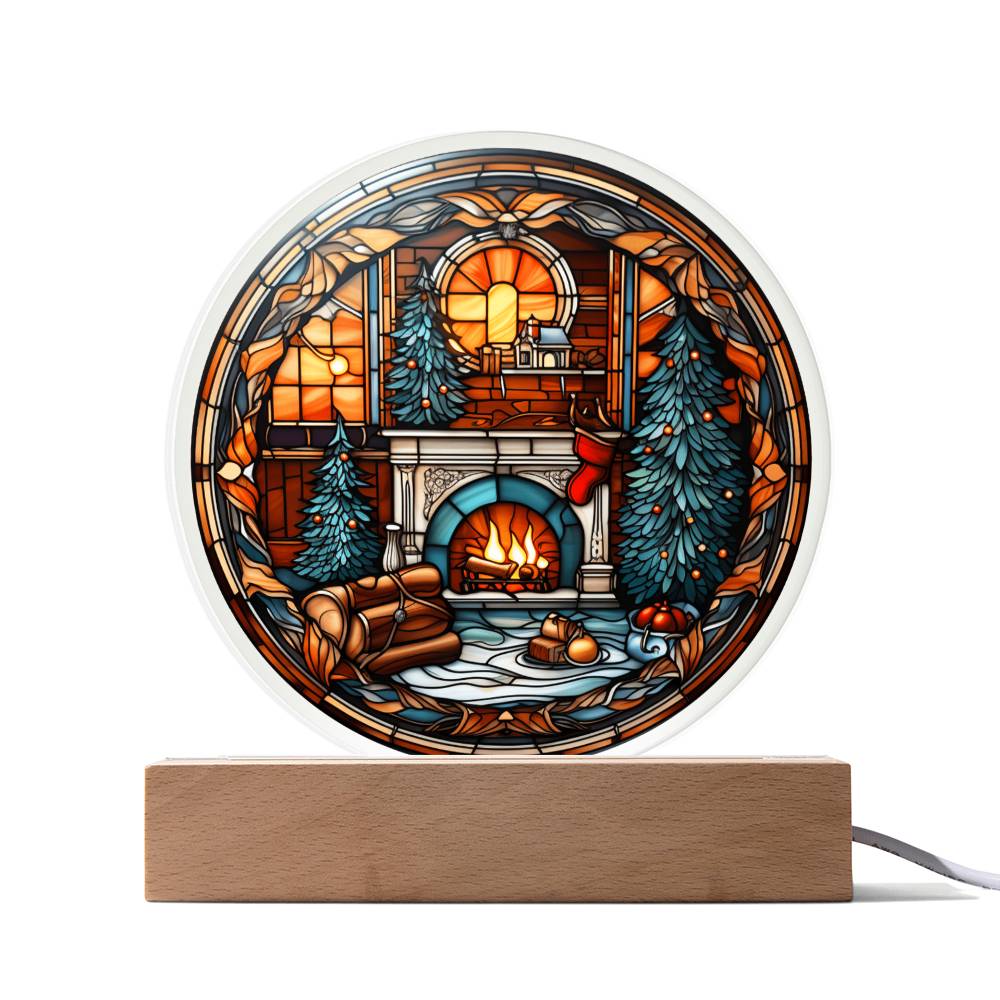 Christmas Fireplace | Night Light Circle Acrylic Plaque