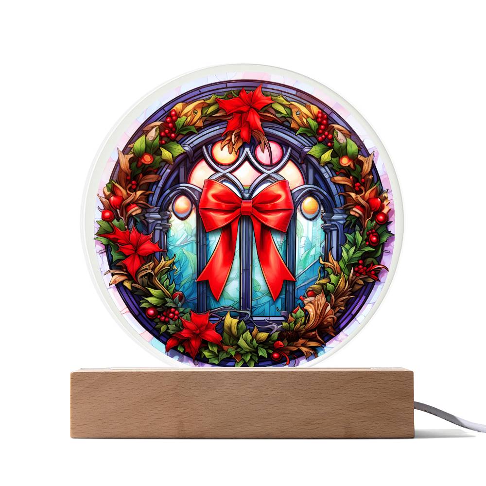 Christmas Wreath - Night Light Circle Acrylic Plaque - Gift