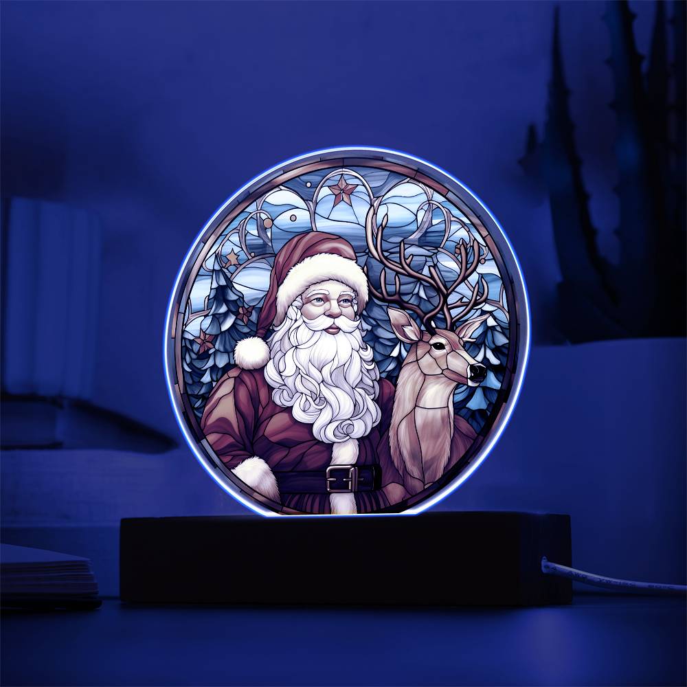 Santa  & Reindeer | Night Light Circle Acrylic Plaque