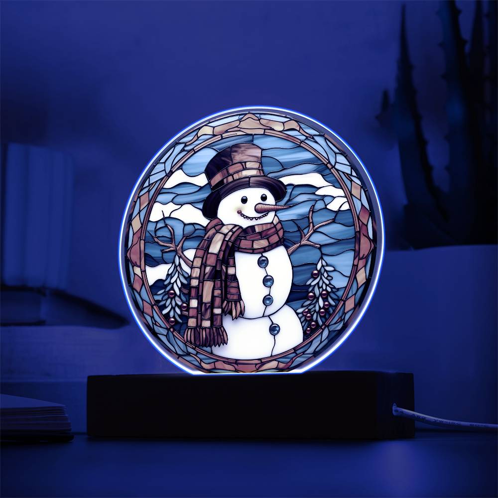 Stained Glass Snowman | Night Light Circle Acrylic Plaque