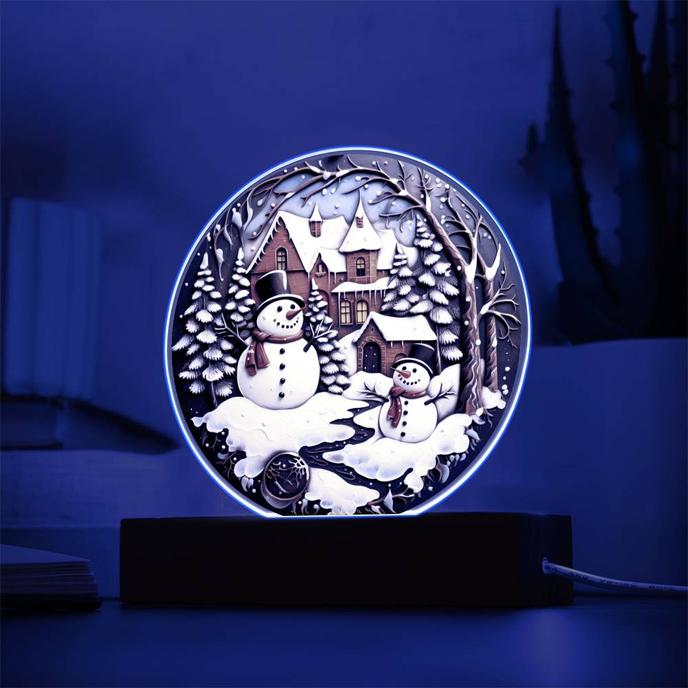 Twin Snowman | Night Light Circle Acrylic Plaque