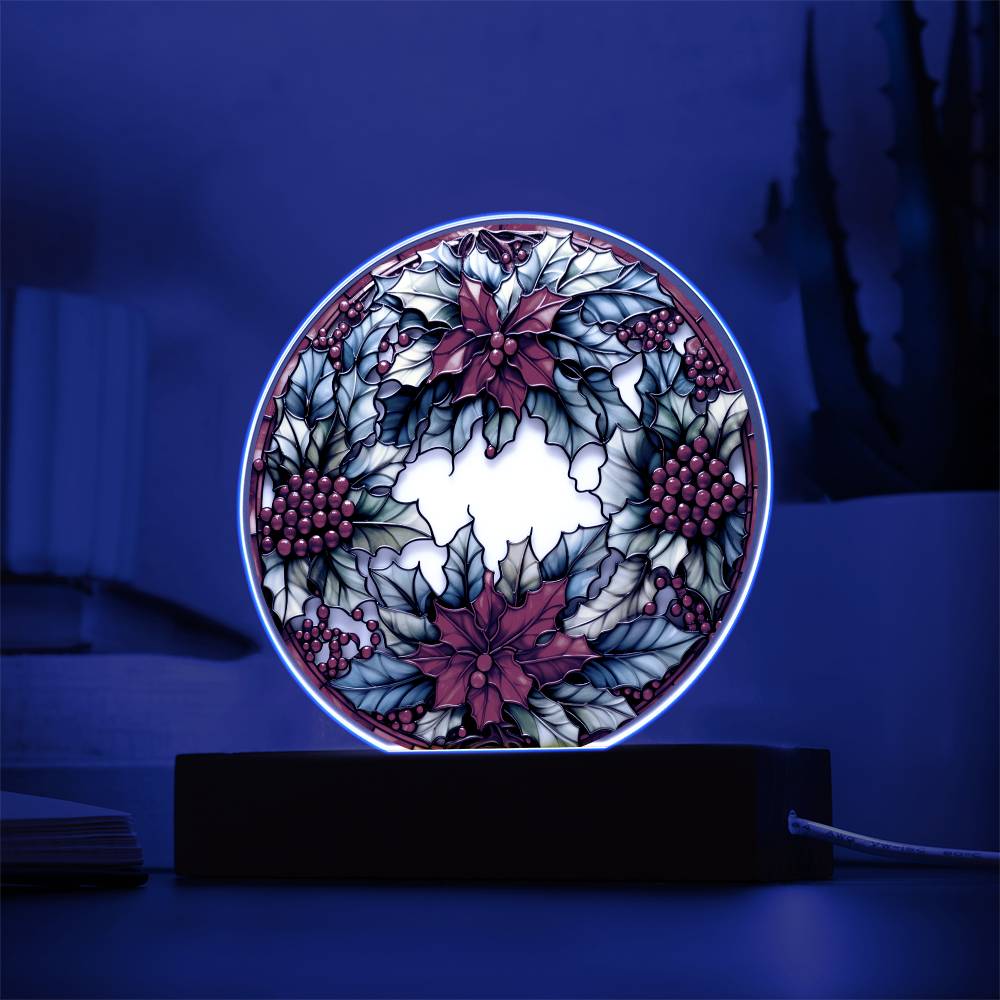 Christmas Wreath | Night Light Circle Acrylic Plaque