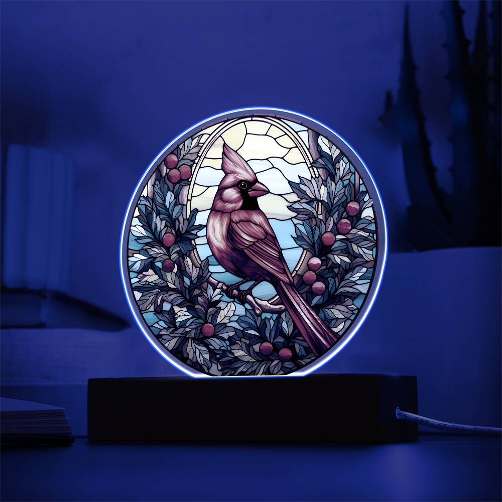 Christmas Cardinal | Night Light Circle Acrylic Plaque