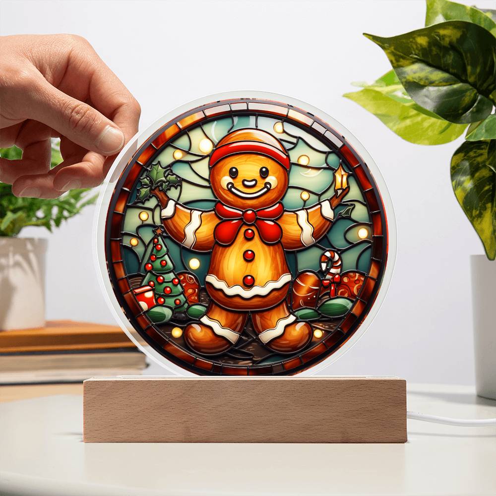 Christmas Gingerbread | Night Light Circle Acrylic Plaque