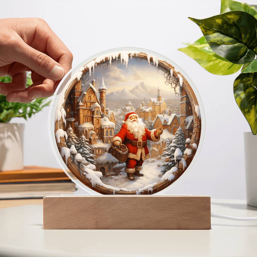 Santa Claus Comes To Town | Night Light Circle Acrylic Plaque