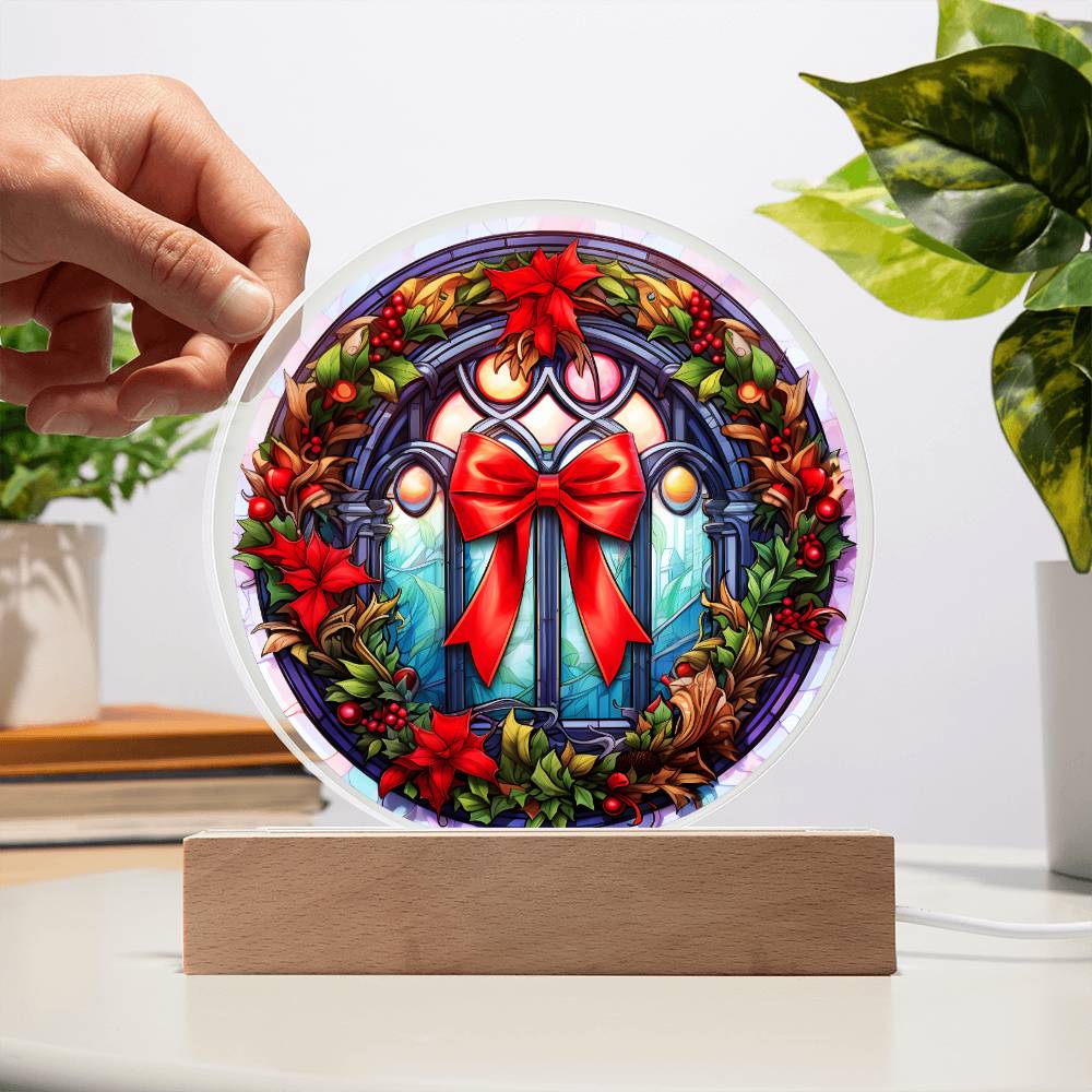 Christmas Wreath - Night Light Circle Acrylic Plaque - Gift