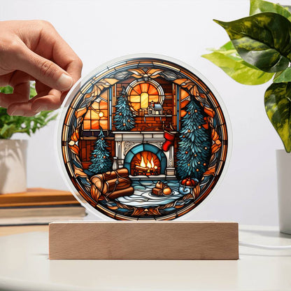 Christmas Fireplace | Night Light Circle Acrylic Plaque