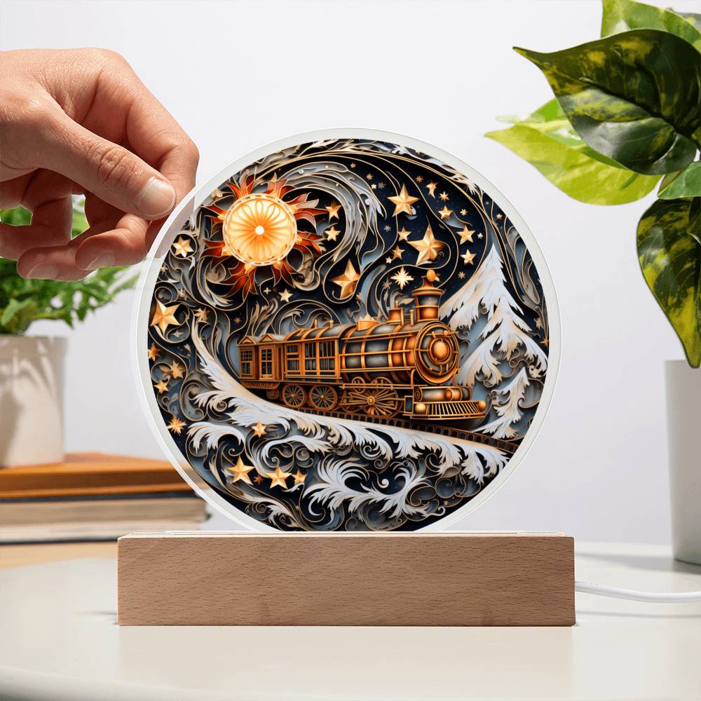 Wonderful Train Christmas | Night Light Circle Acrylic Plaque