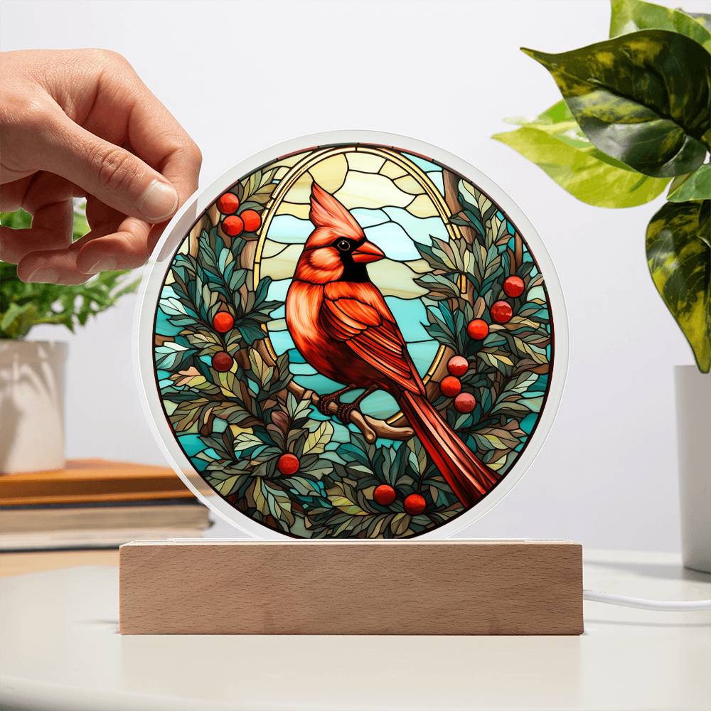 Christmas Cardinal | Night Light Circle Acrylic Plaque